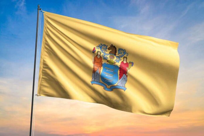 Flag,Of,New,Jersey,Waving,Flag,On,Sunset,View