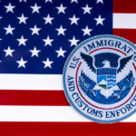 U.S. flag with the Immigration and Customs Enforcement emblem