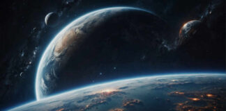 A stunning view of Earth from space with multiple planets in the background