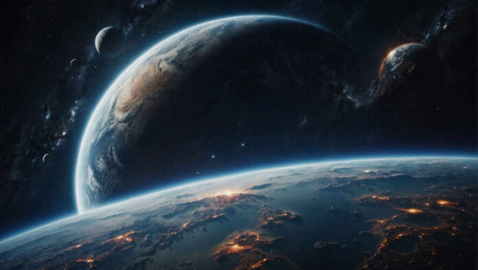 shutterstock2464329251jpg A stunning view of Earth from space with multiple planets in the background