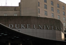 Signage of Duke University on a building