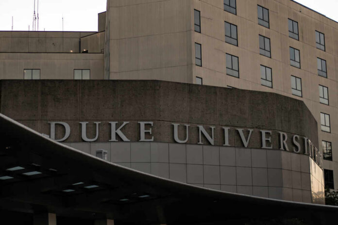 Signage of Duke University on a building