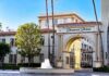 Entrance gate of Paramount Pictures studio with a fountain