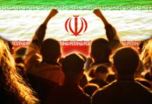 Iran’s SHOCKING Human Shield Tactic Exposed Crowd of people raising their fists in front of the Iranian flag