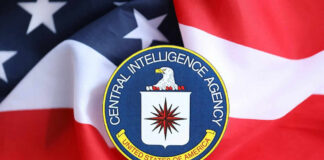 CIA emblem displayed on an American flag background