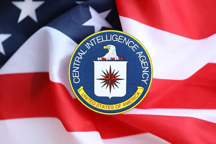 CIA emblem displayed on an American flag background