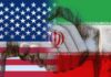 Handshake overlaid with United States and Iran flags