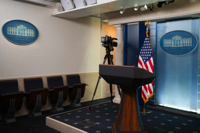 United,State,Of,America,,Washington,Dc,7,May,2024.,View Empty White House press room with a podium and camera setup