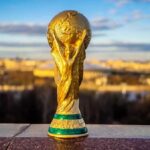 Golden soccer world cup trophy outdoors
