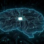 Digital brain shaped circuit board with central microchip