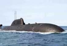 Submarine cruising on the ocean surface