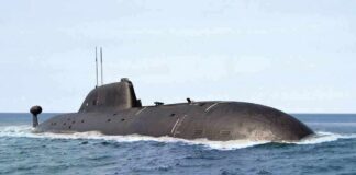 Submarine cruising on the ocean surface