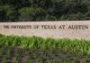 A College Photo Ignites Foreigners Debate Sign for The University of Texas at Austin surrounded by greenery