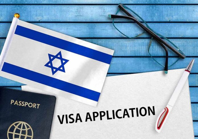Israeli flag beside passport and visa application form