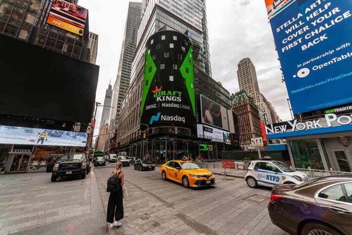 Times Square street with taxis, billboards, and skyscrapers
