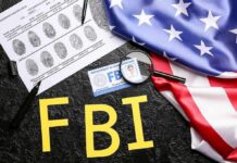 Airport Ambush: FBI Grabs Congressman’s Devices FBI letters with fingerprint sheet, badge, magnifying glass, and US flag
