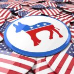 Democratic donkey symbol on a campaign button
